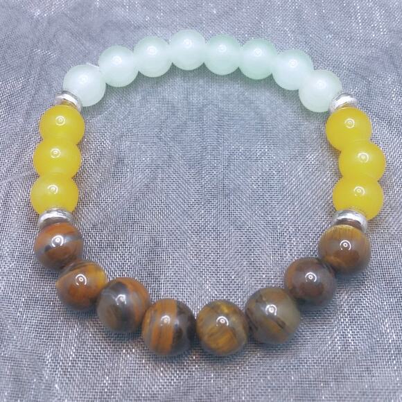Artisan Tri Color Gemstone Bracelet Tigers Eye Green Aventurine Yellow Jade NEW - Picture 3 of 13